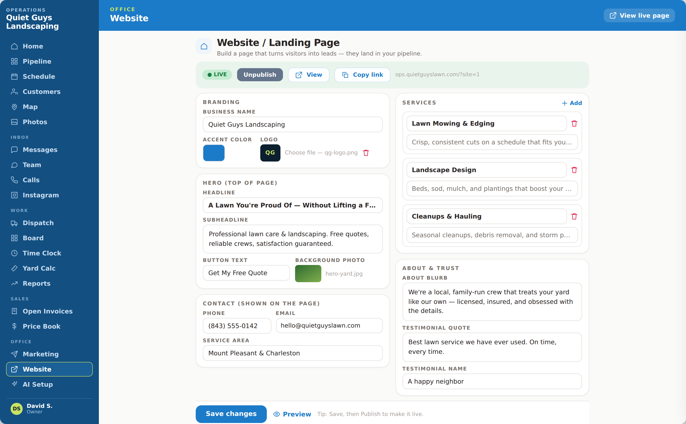 Opsly website and landing page builder